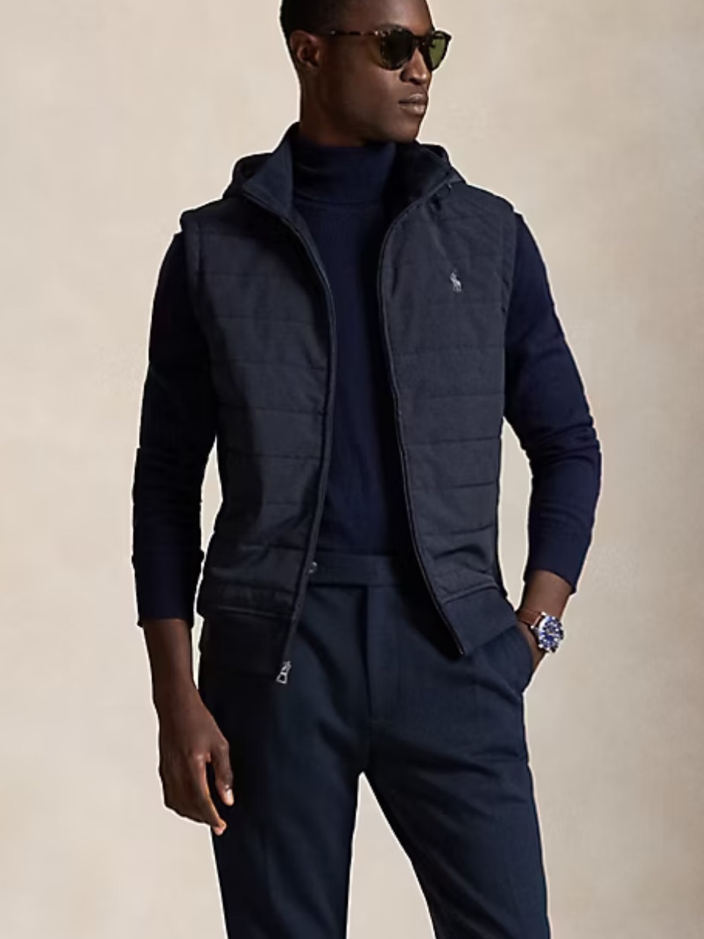 Polo Ralph Lauren Men's Aviator Navy Quilted Panel Hooded Vest - Picture 3 of 16